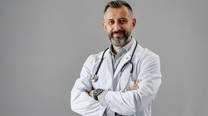 Professional female doctor smiles and shows positive examination results to young, joyful man