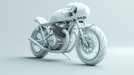 Elegant monochrome white vintage motorcycle model with intricate details on a neutral background.