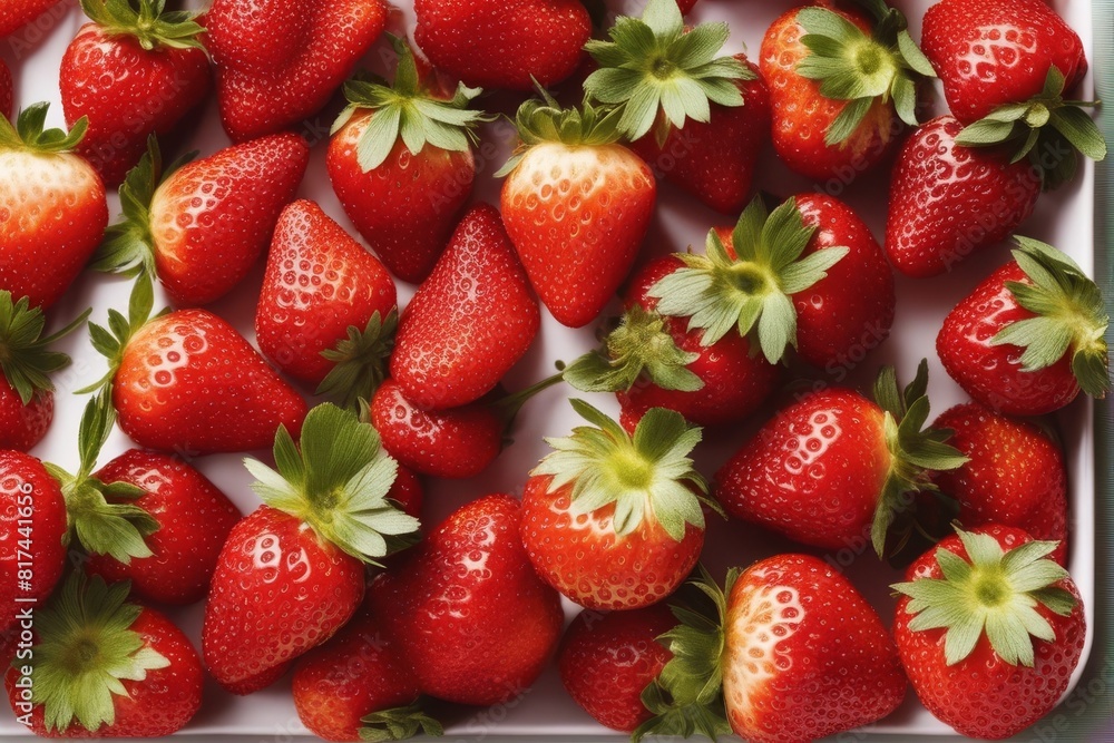 Wall mural 'ripe strawberries white background strawberry isolated fresh fruit food red berry closeup organic f