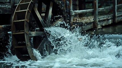 A traditional waterwheel providing power for an old sawmill.