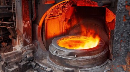 A steel furnace in an urban steel mill is fueled by natural gas creating jobs and powering industrial growth.