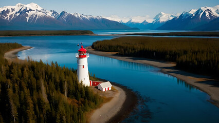 A beautiful close-up view of a lighthouse in Alaska - Powered by Adobe