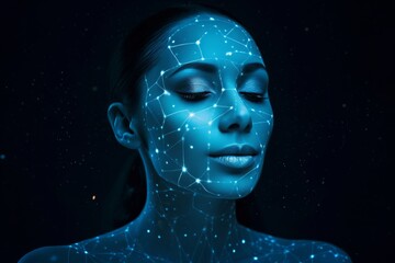 woman with constellations glowing on her face