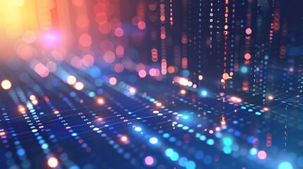 Fototapeta premium Abstract background featuring a digital data concept with glowing lights and binary code