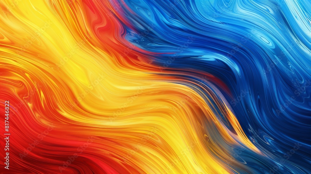 Poster vivid abstract swirl design featuring rich gradients of warm and cool hues in a dynamic and fluid co