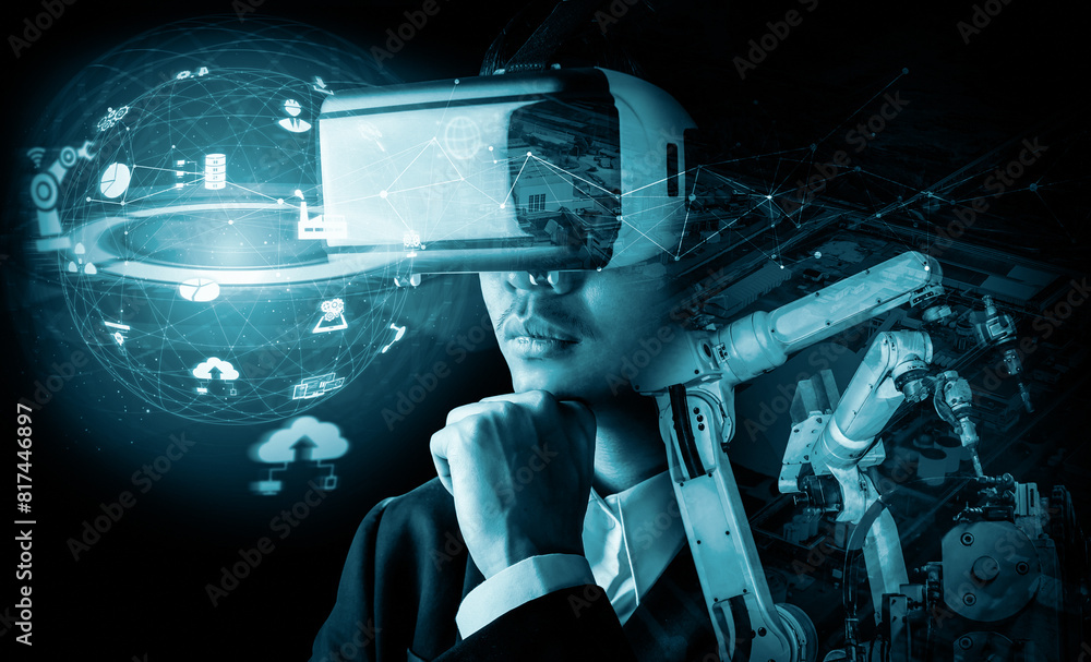 Aufkleber mlp future vr technology for mechanized industry robot arm control. concept of robotics technology f