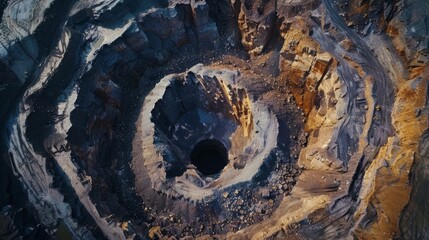 An aerial view of a deep geological repository site where nuclear waste is permanently sealed in rock formations deep in the earth.