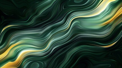Vibrant green and yellow waves flow dynamically across the image, giving a sense of movement and fluidity