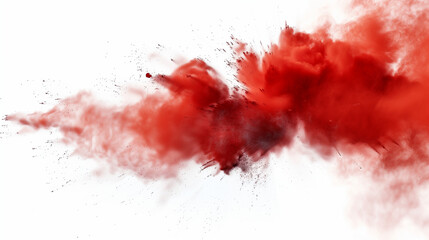 Clear Red Powder Burst Effect on Transparent White Background, See-through Red Powder Burst on Clear White Background