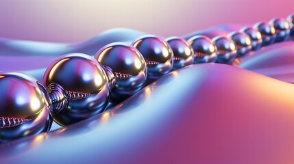 A wave of metallic spheres creating a rippling 3D effect on a monochromatic gradient background.