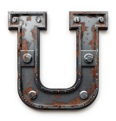 U initial letter, bold and heavy with metallic texture on a white background