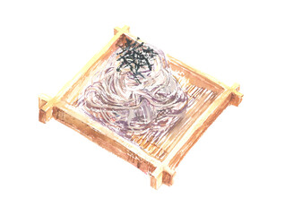 水彩で描いたざるそばのイラスト