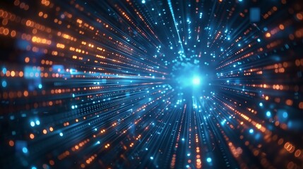 Naklejka premium A bright blue and orange light is shining through a tunnel of light