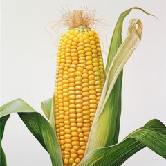 Corn, realistic and detailed on a white background
