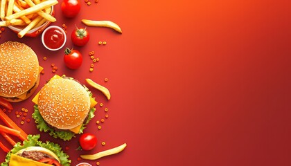 Hamburger with several layers, realistic and professional, gradient yellow and orange background