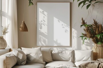 Poster Mockup in Minimalist Scandinavian Interior created with Generative AI
