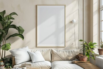 Poster Mockup in Minimalist Scandinavian Interior created with Generative AI