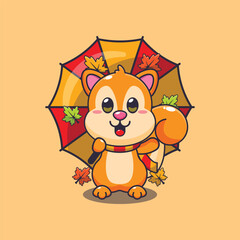 Cute squirrel with umbrella at autumn season