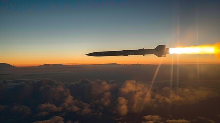 A cruise missile in the air. Missile armament. Showing the power of weapons. Generative AI