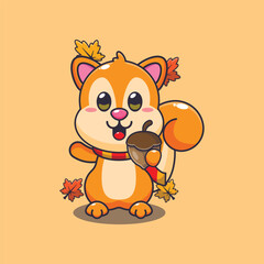 Cute squirrel with acorns at autumn season