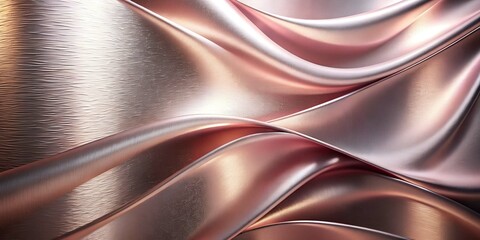 Metal shapes and textures. Digital art, abstract 3D objects: Wavy Metallic Surfaces of Pink and...
