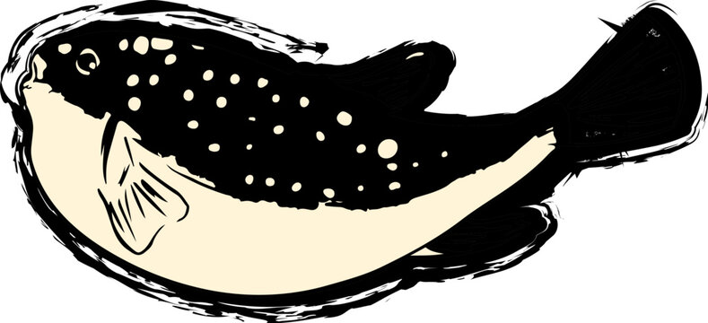 recommend clip art: 筆で描くフグの墨絵イラスト