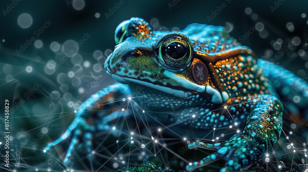 Wall mural big data visualization. a digital frog in flow information. information aesthetic design. generative