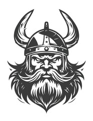 viking face flat design, simple in black ink and light background  
