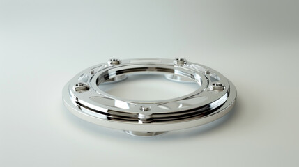 Chrome finished circular ship porthole, featuring a sleek, reflective surface and mounted on a simple neutral backdrop.