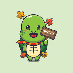 Cute turtle with autumn sign board