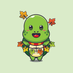 Cute turtle with autumn leaf decoration