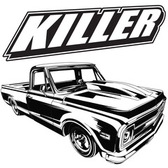 Outline and painted truck. Isolated in black background, for t-shirt design, print, and for business purposes. © wendy