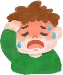 熱中症や発熱で苦しそうな男の子　手描きイラスト素材