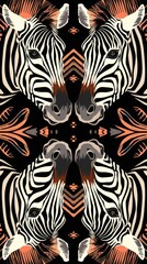 zebras with art deco patterns on their skin are standing on a black background
