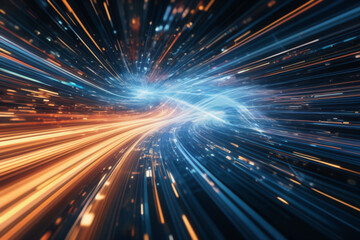 Obraz premium mesmerizing abstract depicts high-speed global data transfer: wavy flashes, ultra-fast broadband, cyber tech motion