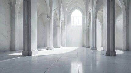 Fototapeta premium The interior of a modern stone church with white walls and arches