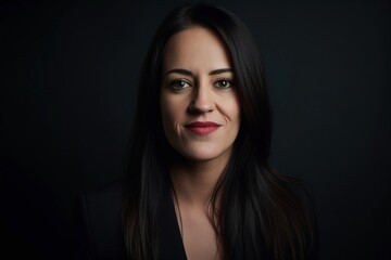 headshot of self-confident businesswoman on dark background
