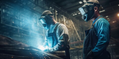 industrial workers with welding tools