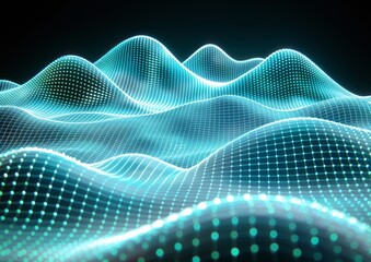 Futuristic Digital Waves and Lights in a Glowing Grid Network: A Visualization of Technology, Data, and Artificial Intelligence