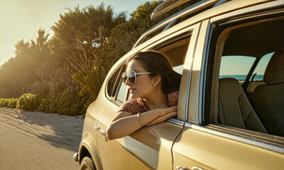 A Woman Savoring the Ride with Her Car Window Down on a Bright Day