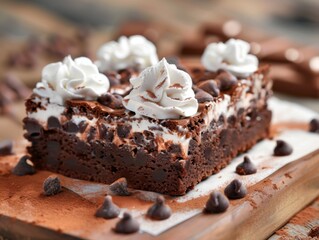 Decadent Brownie Delight: Indulgent Chocolate Chip Stuffed Treat with Whipped Cream