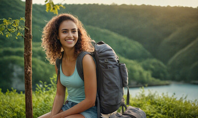 Smiling Young Backpacker Anticipating Her Hiking Journey