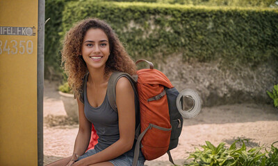 Happy Young Girl with a Backpack Eager to Start Her Trek