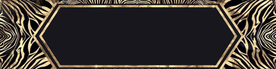 Obraz premium A stylish art deco frame featuring a bold zebra print design in black and gold colors, banner, copy space