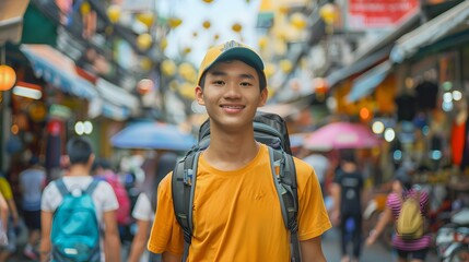 Young Asian traveling backpacker