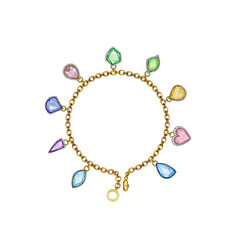 Jewelry design fashion fancy gems gold bracelet set with sapphire sketch by hand on paper.