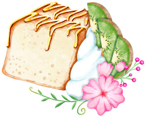 Kiwi toast with spring flowers watercolor