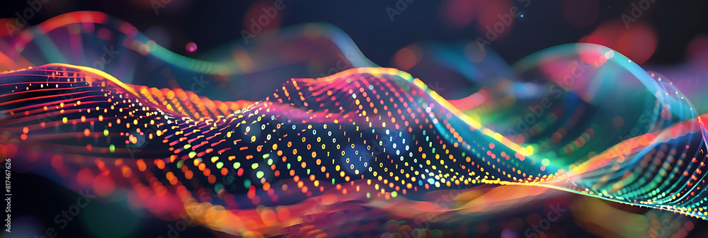 Poster abstract data background with colorful digital waves featuring a blue light