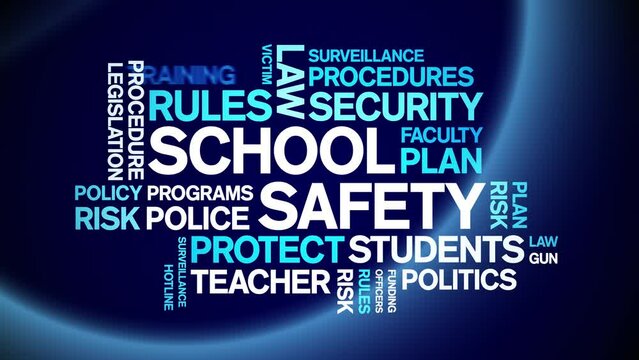 School Safety animated word cloud;text design animation tag kinetic typography seamless loop.