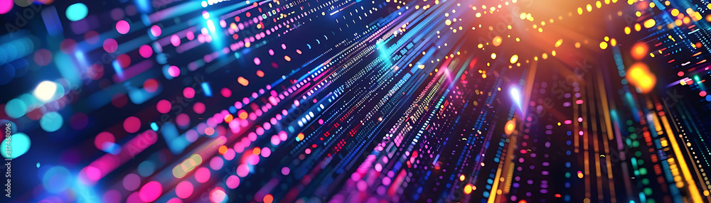 Poster abstract digital data background with colorful geometric shapes and lights
